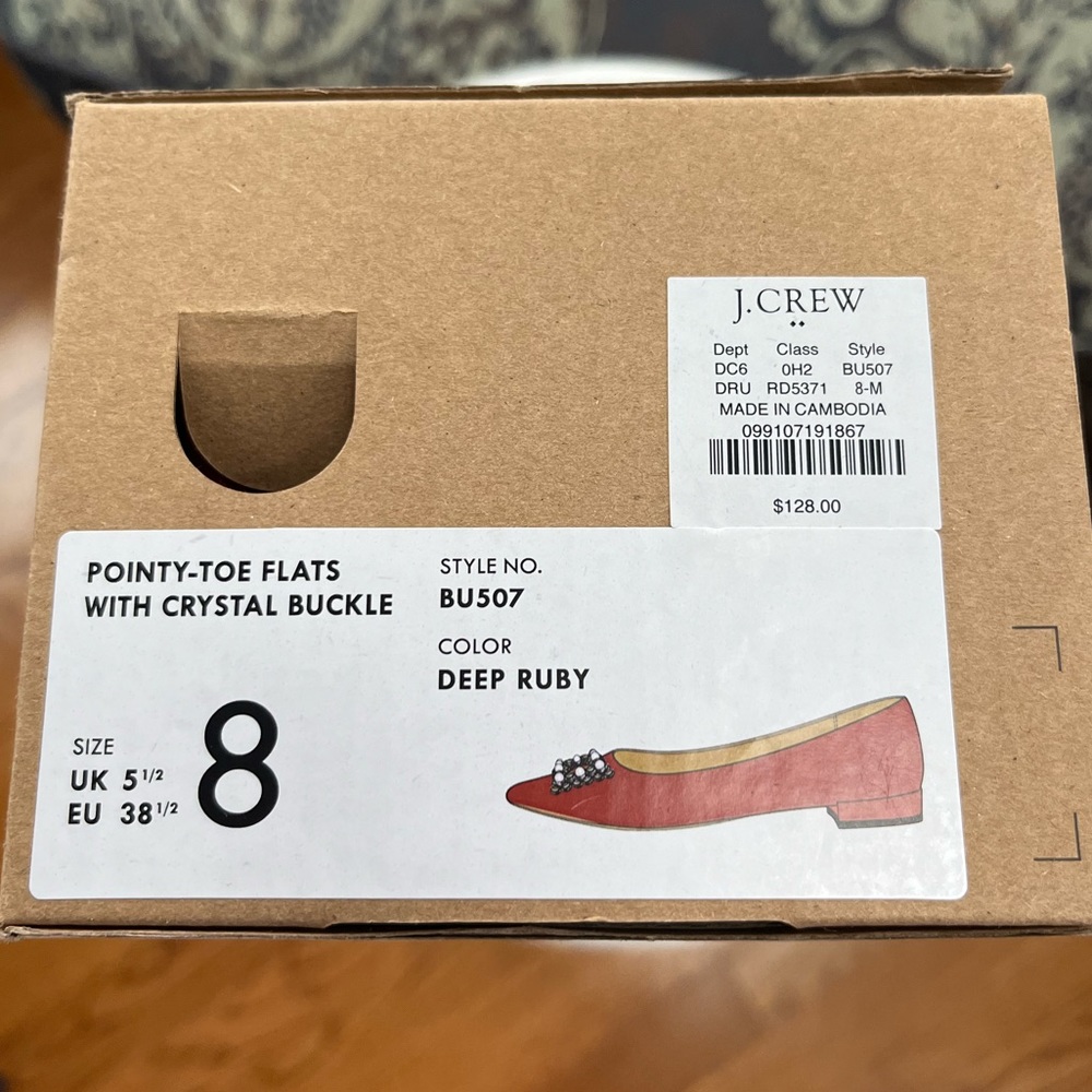 NIB- J Crew Ruby Satin Pointy Toe Jeweled Flats - Picture 10 of 10
